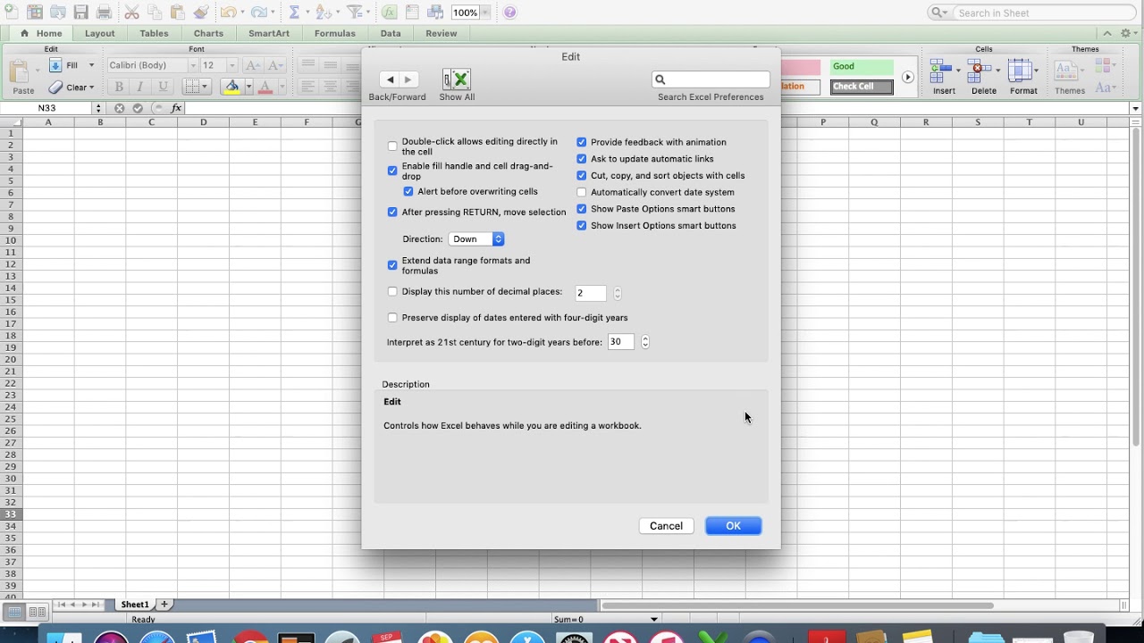 where is the options bar for excel on the mac